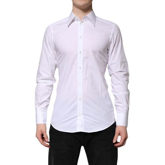 Dolce & Gabbana White GOLD Cotton Poplin Dress Formal Men's Shirt